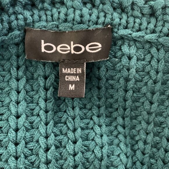 Bebe Cable-Knit Tunic Top Sweater Y2K Off-The-Shoulder Long Sleeves Teal Medium - Picture 6 of 13